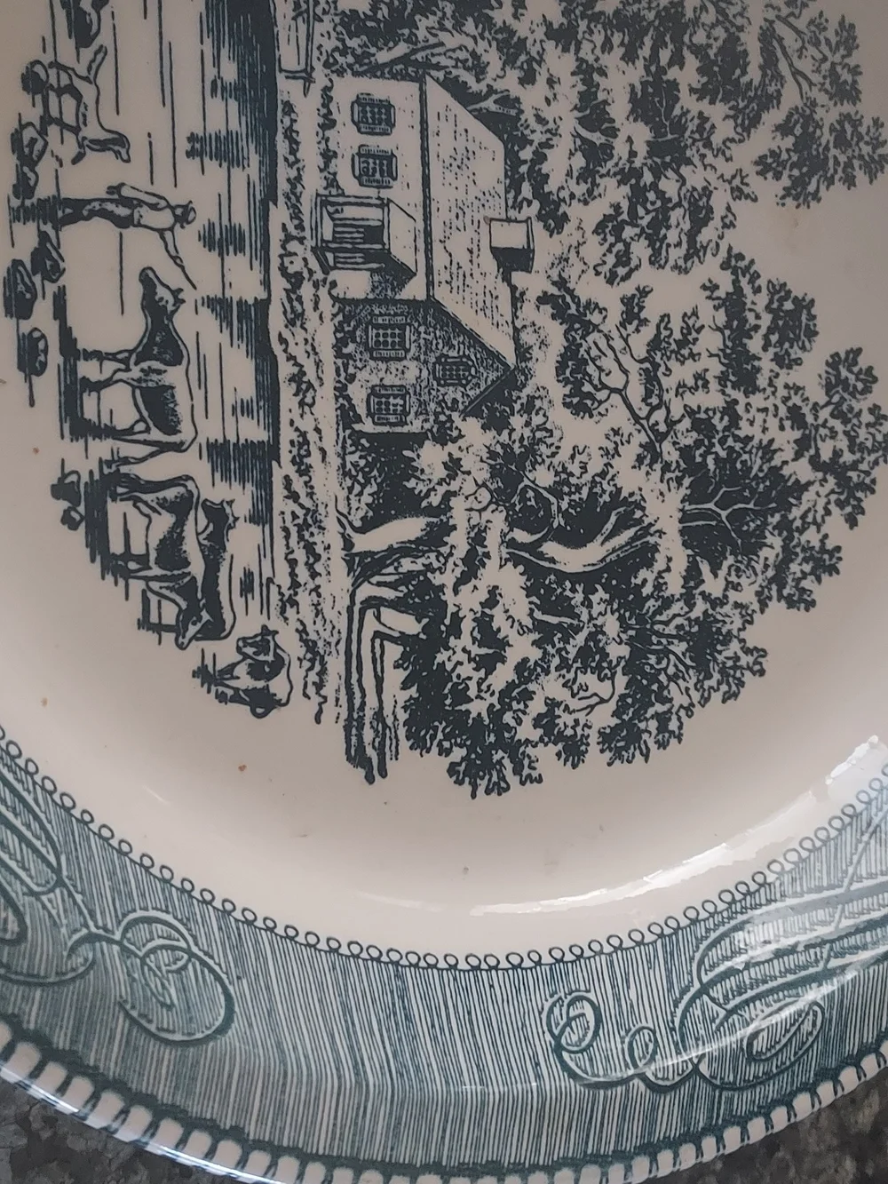 Blue Scenic Stoneware Dinner Plate - Classic Farmhouse Design